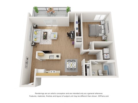 Floor plan for 1 bed, 1 bath, 888 sqft